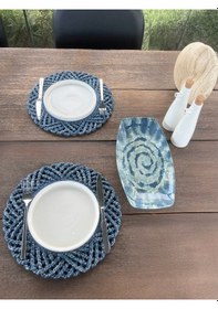 Resim 2'li Set Hasır Görünümlü Amerikan Servis-leke Tutmaz Mavi 33 Cm Mavi 