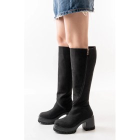 Resim Asmi Shoes Kadın Döner Fermuarlı Diz Boyu Çizme Siyah Süet 