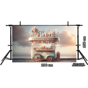 Resim Venspor Vintage Dondurma Arabası Temalı Arkaplan, 200x150cm, Fon, Duvar Örtüsü 