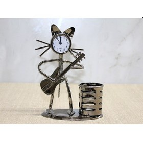 Resim River World Kedi Kalemlik Ve Saat Gitar Çalan Müzisyen Metal 