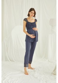 Resim Monamise Kadın Dantelli Önü Düğmeli Hamile Lohusa Pijama Takımı 18305 