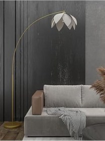 Resim Lotus Çiçeği Tasarımlı Eskitme Metal Modern Lambader -E27 Duy Uyumlu-Minimalist Dekoratif Aydınlatma Kremlambader 30 x 60 