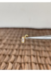 Resim Gerçek Titanium G23 Dikdörtgen Noktalı Zirkon Altın Titanyum 6x1.2mm Bedenilabret Piercing Altın 