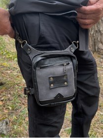 Resim Tantobushcraft Su Geçirmez Deri & Nubuk Siyah Motorcu Bacak & Bel Çantası – Outdoor / Motosiklet -Tantobushcraft 