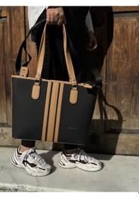 Resim Just Polo Kadın Yeni Sezon Büyük Boy 3 Bölmeli Lüks El Ve Omuz Çantası Shoulder Bag Siyah - Taba 