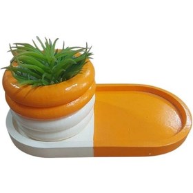 Resim Oval Tabaklı Silindir Saksı Turuncu Beyaz 18x9,5cm 