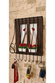 Resim AHŞAP ATÖLYE Ahşap Pencere Model Anahtarlık Kapı Duvar Tipi Anahtar Askılık Kahve, Kahverengi 21x16cm 