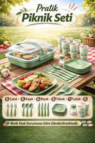 Resim VENON PikniK Seti 32 Parça 6 kişilik Plastik Bardak Çatal Kaşık Bıçak Yemek Kahvaltı Takımı 
