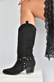 Resim Park Moda Süet Kovboy Tarz Tokalı Şık Günlük Çizme Bot 