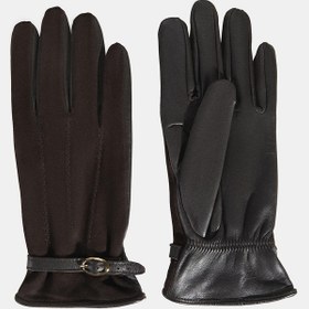 Resim Kadın Kahve Tokalı Süet Deri Eldiven 