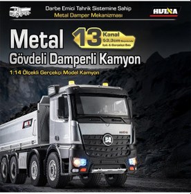 Resim Huına 1536 Pro 1/14 8x4 13ch Profesyonel Rc Uzaktan Kumandalı İş Makinesi Metal Damperli Kamyon İnşaat Aracı Dump Truck - Sesli Ve Işıklı 