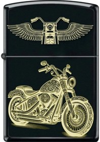 Resim Chopper / Cruiser Tarz Motosiklet Sevgisi Lazer Silinmez Resimli Benzinli Hediyelik Siyah Çakmak Siyah 