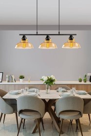 Resim Uçar MİRA MODERN BAL VE FÜME TEKLİ ÜÇLÜ SIRALI SALON YEMEK ODASI HOL OTURMA ODASI TEKLİİ ÜÇLÜ AVİZE 