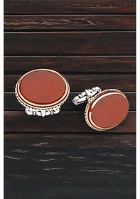 Resim Gümüş Akik Taşlı Oval Kol Düğmesi -5782 Gümüş 