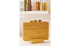 Resim Feyza Design Bambu 4 Parça Ayaklı Kesme Tahtası Seti, 28 Cm, Şık ve Kullanışlı Mutfak Aksesuarı 