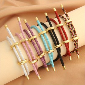 Resim 1 adet Renkli Çelik Tel Halat Bakır Toka Ayarlanabilir Bileklik, Unisex Basit Moda Günlük Çift Takı 