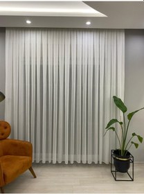 Resim 4003 Ağır Gramajlı Balık Sırtı Desenli Modern Ekru Tül Perde 1/3 Sık Pileli Ekru 