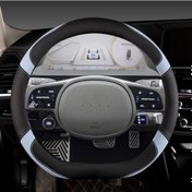 Resim Mikrofiber Deri D Şekli Araba Direksiyon Kılıfı Hyundai Ioniq 5 6 2016-2020 Blue Blue 
