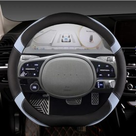 Resim Mikrofiber Deri D Şekli Araba Direksiyon Kılıfı Hyundai Ioniq 5 6 2016-2020 Blue Blue 