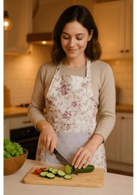 Resim Havlulu Mutfak Önlüğü Pratik Kullanım Önlük Krem 
