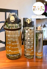 Resim Berdina Home 3lü Yeni Şeffaf Motivasyon Kokusuz Stickerlı Spor Suluk Matara Pipetli Taşınabilir Su Şişesi Siyah 