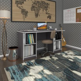 Resim Kenzlife ofis masası kuma kengo gri 75*170*80 raflı dolap çiftli eşkenar bilgisayar çalışma masası 