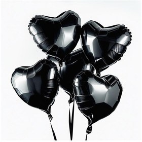 Resim 5 Adet 18 İnç 45 Cm Kalp Folyo Balon Siyah Siyah 
