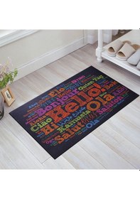 Resim Farklı Dillerde Merhaba Yazılı Kauçuk Kapı Önü Paspası 