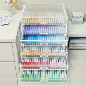 Resim Geniş Kapasiteli Şeffaf Çekmeceli Düzenleyici - Çekmeceli Çok Katlı Masaüstü Saklama Kutusu, Ev & Ofis için Yerden Tasarruf Sağlayan Tasarım, Masa ve Çalışma Alanı Düzeni için Mükemmel, Masa Düzenleyici, Çalışma Alanı Düzenleme, Modern Saklama, Dayanıklı Plastik 