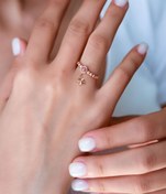 Resim Papatya Silver 925 Ayar Gümüş Pembe Ay Taşlı Çınar Motifli Ayarlanabilir Kadın Yüzük 