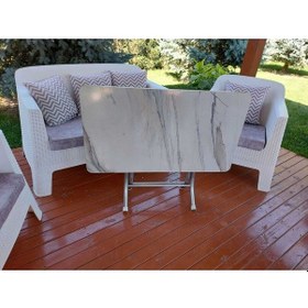 Resim Dekoratif Katlanır Masa Bahçe Ve Çalışma Masası 60 110 Beyaz Mermer 