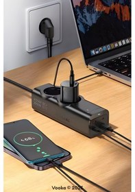 Resim 6in1 67w Gan Akıllı Priz 3a Hızlı Şarjlı Masaüstü Çoklu Şarj İstasyonu 3 Type-c + 1 Usb + 2 Acpriz 
