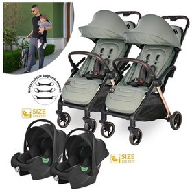 Resim Lorelli Loret Otomatik Katlanan Kabin Boy İkiz & Travel Set Bebek Arabası - Green 