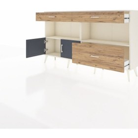 Resim Arges Konsol 2 Raflı 3 Çekmeceli 2 Kapaklı 176x30x99 Aytaşı-antra Aytaşı-antrasit/çam 