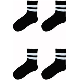 Resim 4Lü Unisex Çizgili Kısa Çorap Pamuklu Tenis Ekonomik 