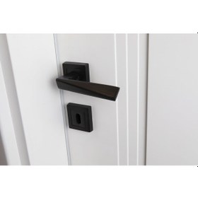 Resim Siyah Kare Prizma Oda Kapı Kolu (İç - Dış Takım) 