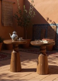 Resim ASELYA HOME Doğal Ahşap 2’li Set Fitilli Mantar Yan Sehpa Modern Fiskos Zigon Çiçeklik 