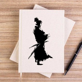Resim Samurai Musashi Portre Çizgisiz Kanvas Defter - Krem 