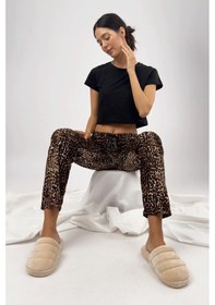 Resim Kadın Kadife Pijama Altı Eşofman Pamuklu Leopar 
