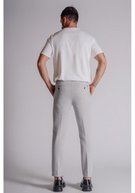 Resim Erkek Yandan Cepli Beli Lastikli Slim Fit Chino Pantolon Gri Gri 