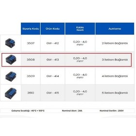 Resim Gwest Gw-413 3 İletken Bağlantılı Çok Amaçlı Klemens 1 Adet 