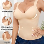 Resim Kadınlar için Dikişsiz Karın Kontrol Üstü - V Yaka, Geniş Elastik Omuz Askıları, Çıkarılabilir Pedler, Karın ve Popo İçin Karın Kontrol Şekillendirici, Bej, Karın Kontrol Şekillendirici 