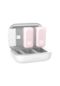 Resim Şarj Kutulu Kablosuz İkili Pembe Yaka Mikrofonu Gürültü Engelleme Özellikli 