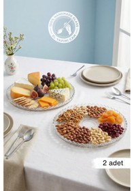 Resim Selen Concept Linea Damla Cizgili Model El Yapımı Cam Yuvarlak Supla Sunumluk Servis Tabağı 2'li Set Şeffaf 