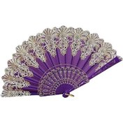 Resim Yelpaze Şık Doğal Serinletici Desenli Simli Yelpaze Mor 