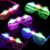 Resim Lunettes de fête de luxe clignotantes colorées en forme d'obturateur à LED Nessiworld, à piles, lot de 12 pièces 