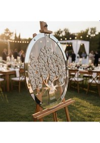 Resim Düğün-nişan- Misafir Hatıra Anı Kutusu-defteri Yuvarlak 50 Cm Çapında Sılver Şeffaf Pleksi Şövale Ve Kalem Hediyeli 