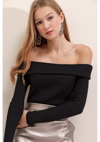 Resim Aqe Fashion Kadın Siyah Madonna Yaka Bluz Siyah 