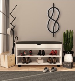 Resim VertexMobilya Alin Beyaz Ayakkabılık Bench 