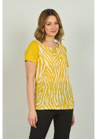 Resim Ella Camelia Kadın Zebra Desenli Kısa Kol Bluz 20e016 Sarı 